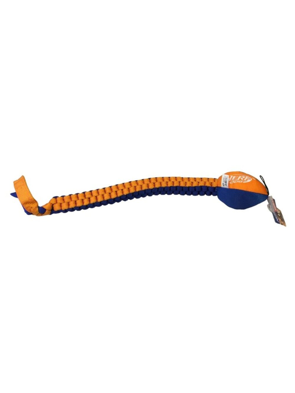 NERF Dog Blue Orange Squeak 24" Braided Tail Football
